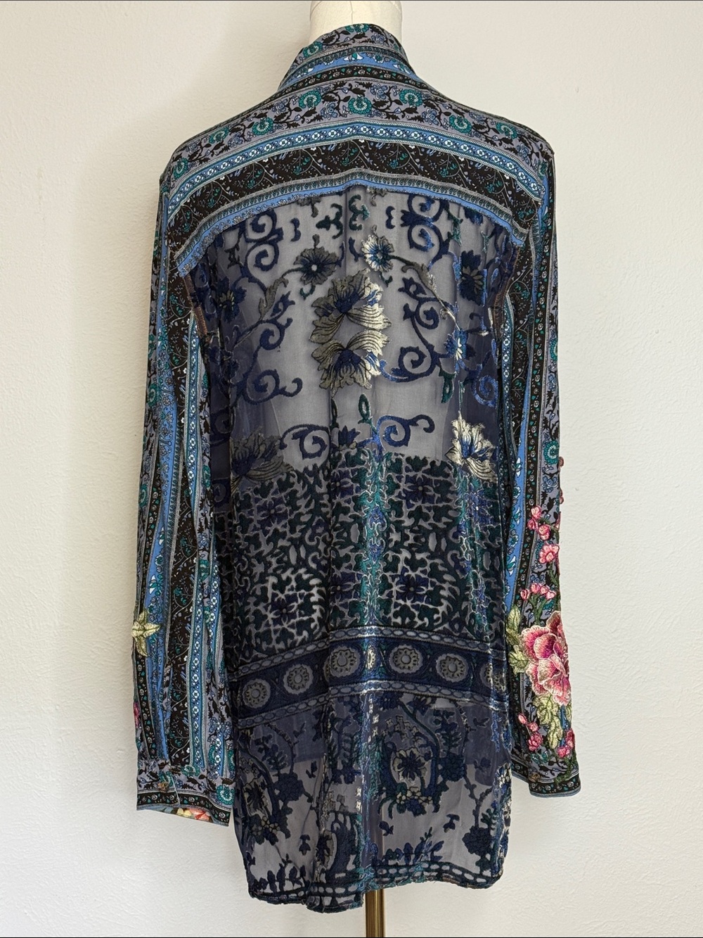 Aratta Silent Journey Button-Down with Embroidered Floral Cuffs